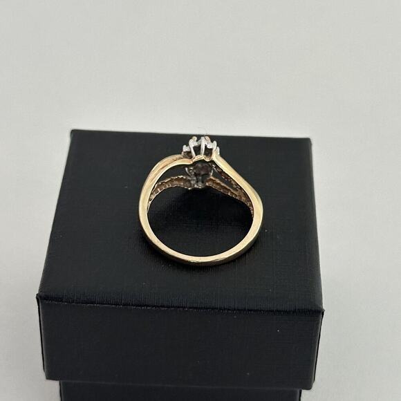 10K Yellow Gold Emerald Marquise & Diamonds Accent Halo Ladies Band Ring Size 6 - Picture 8 of 14